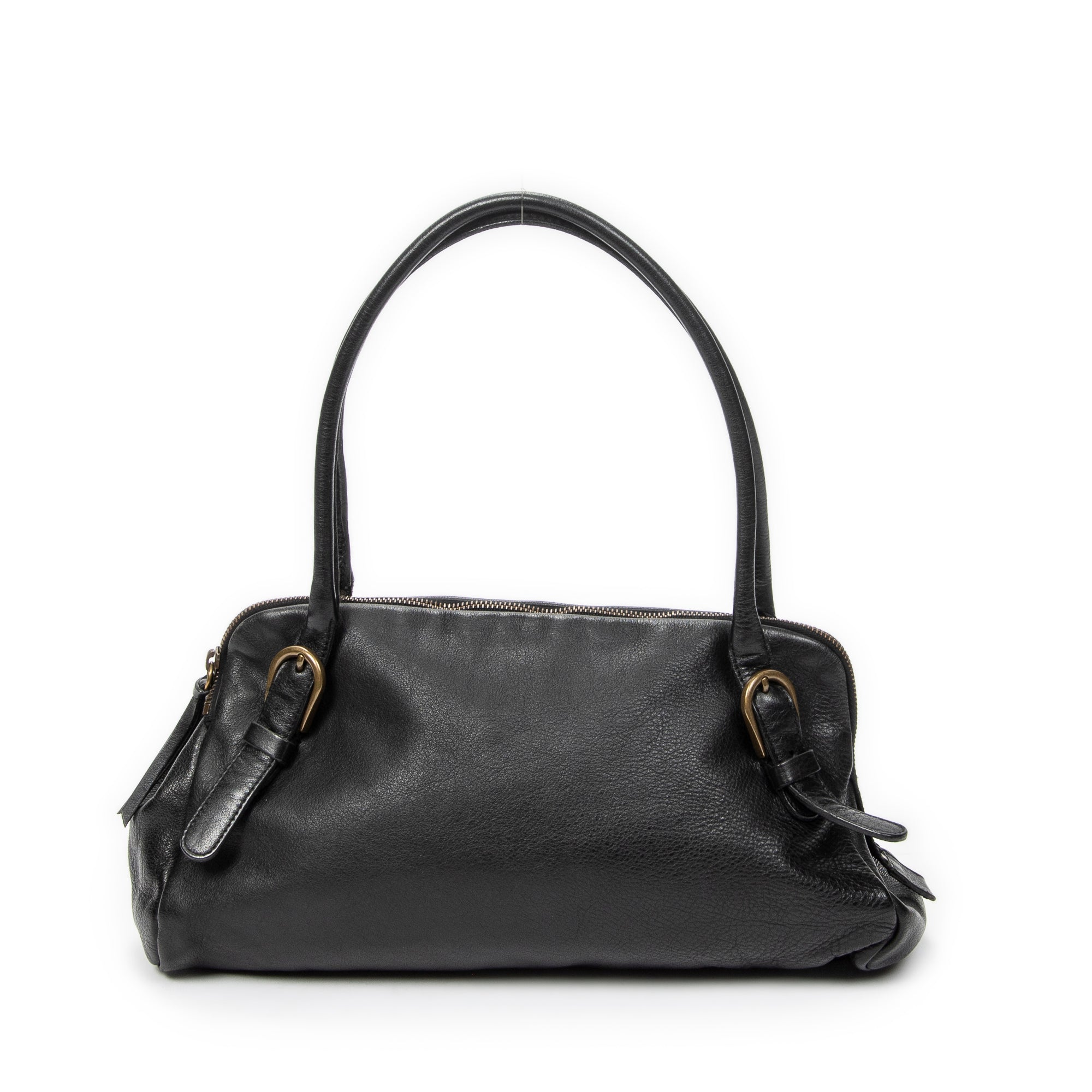 Shoulder Bag Vintage Zip Around Tote Black Goatskin Leather