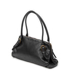 Shoulder Bag Vintage Zip Around Tote Black Goatskin Leather