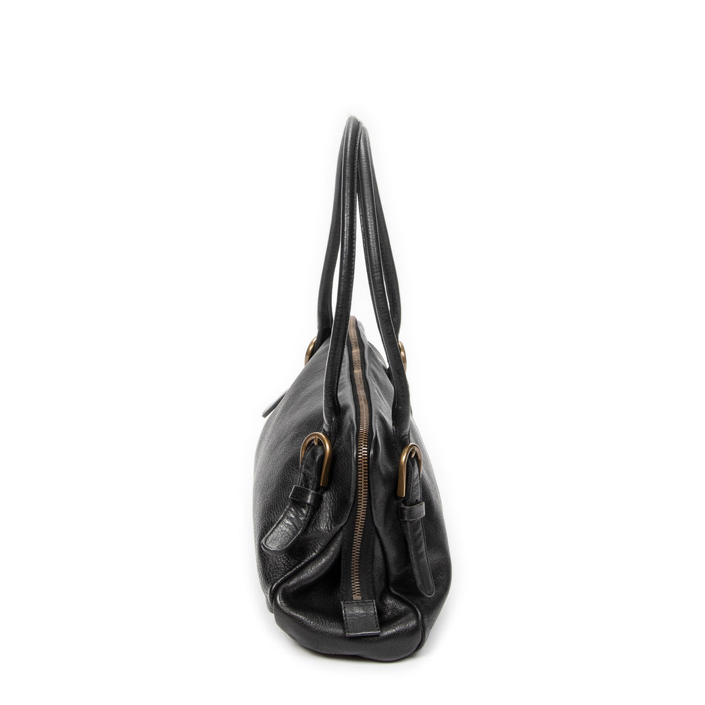 Shoulder Bag Vintage Zip Around Tote Black Goatskin Leather