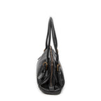 Shoulder Bag Vintage Zip Around Tote Black Goatskin Leather