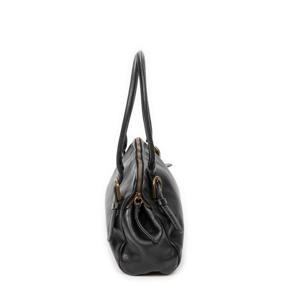 Shoulder Bag Vintage Zip Around Tote Black Goatskin Leather