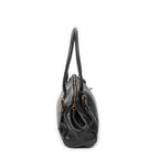 Shoulder Bag Vintage Zip Around Tote Black Goatskin Leather