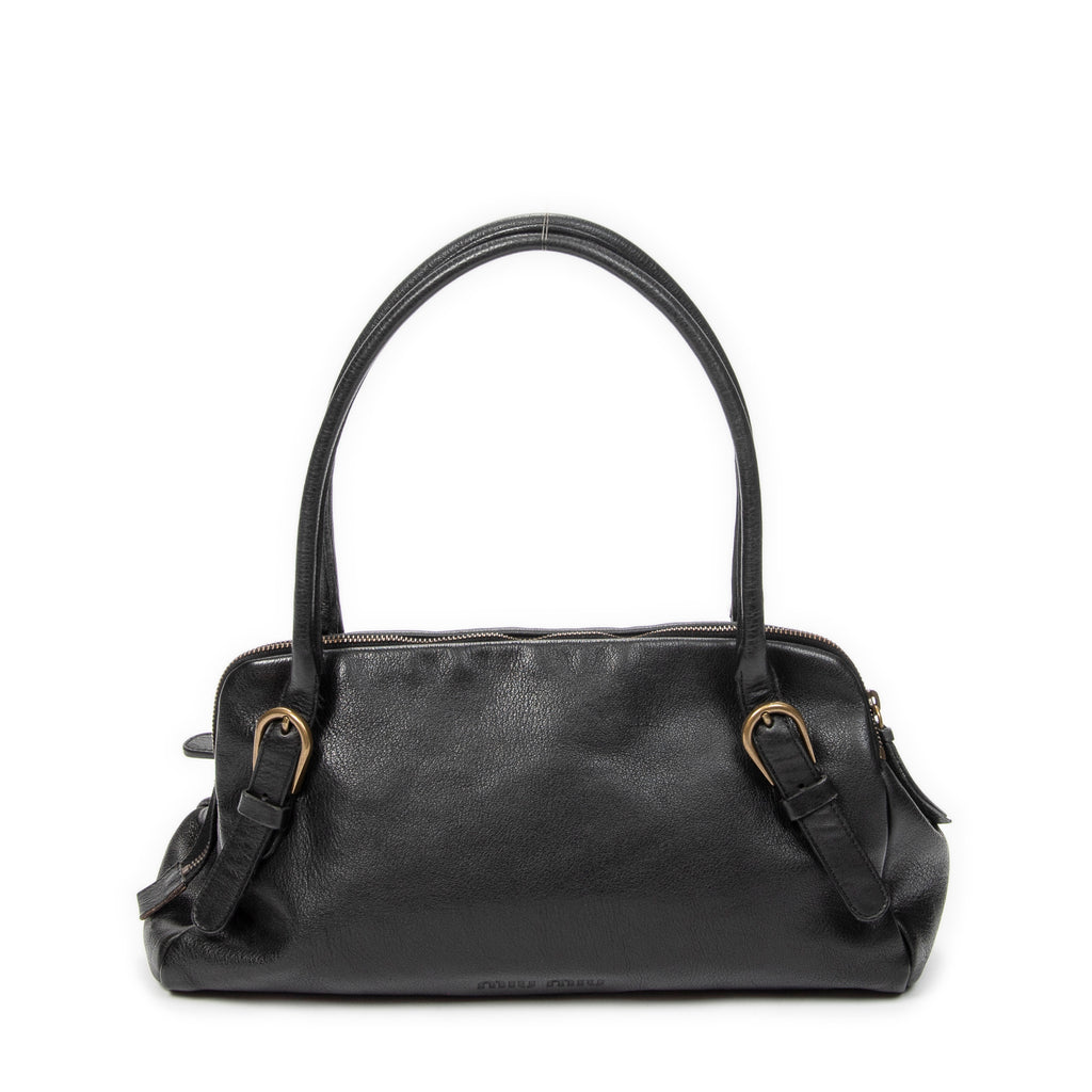 Shoulder Bag Vintage Zip Around Tote Black Goatskin Leather