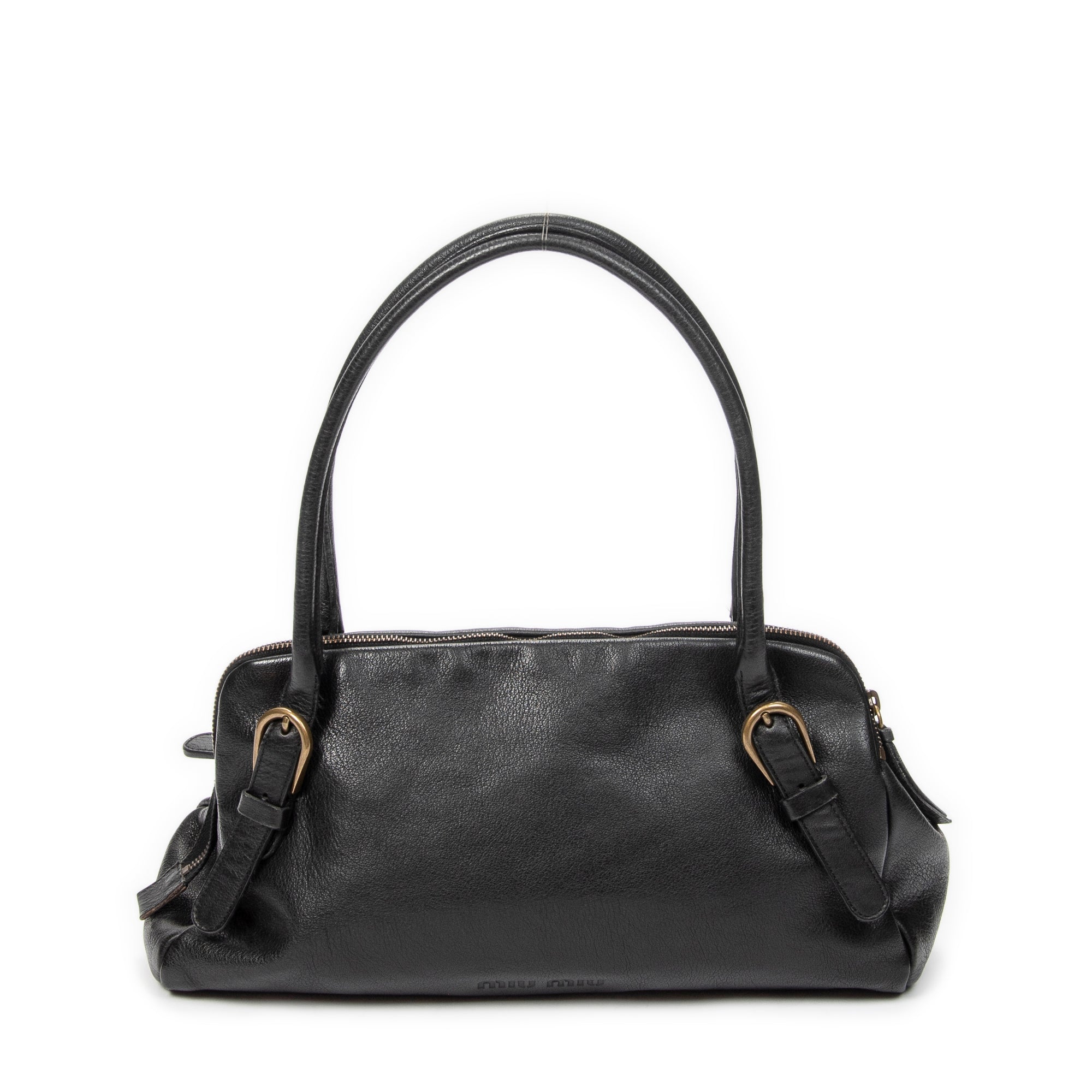 Shoulder Bag Vintage Zip Around Tote Black Goatskin Leather