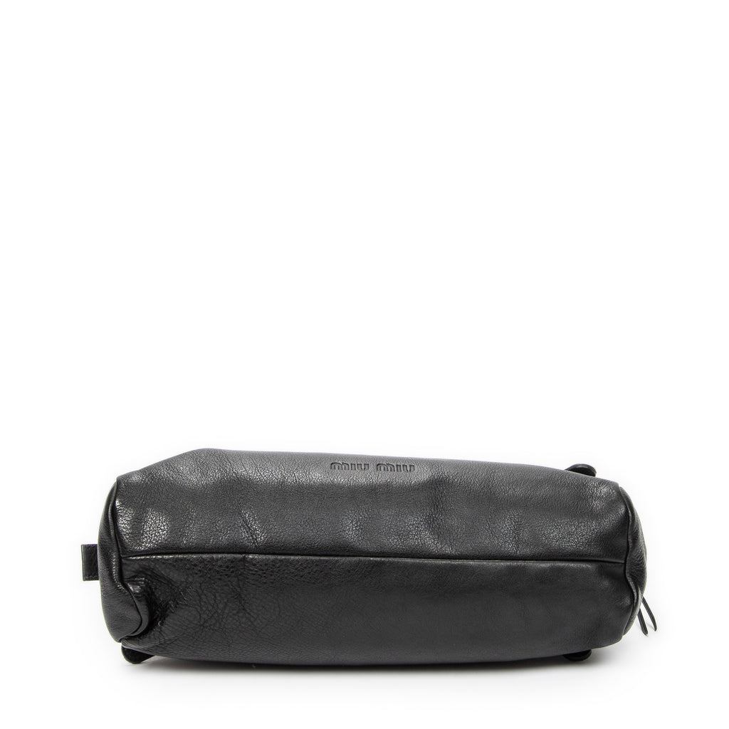 Shoulder Bag Vintage Zip Around Tote Black Goatskin Leather