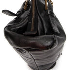 Shoulder Bag Vintage Zip Around Tote Black Goatskin Leather