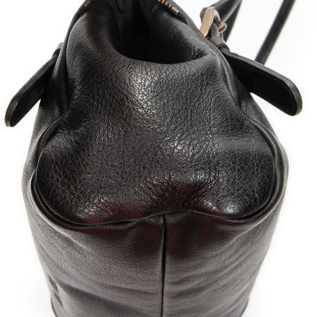 Shoulder Bag Vintage Zip Around Tote Black Goatskin Leather