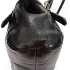 Shoulder Bag Vintage Zip Around Tote Black Goatskin Leather