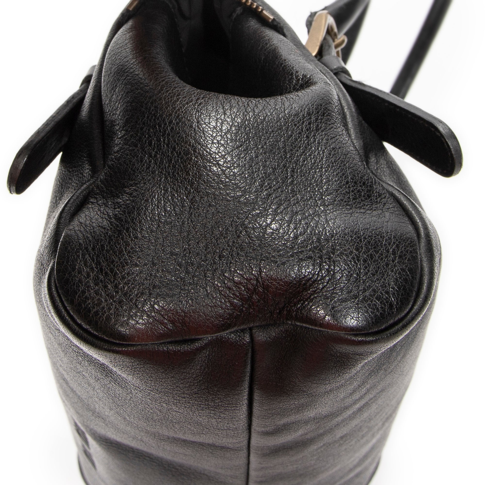 Shoulder Bag Vintage Zip Around Tote Black Goatskin Leather