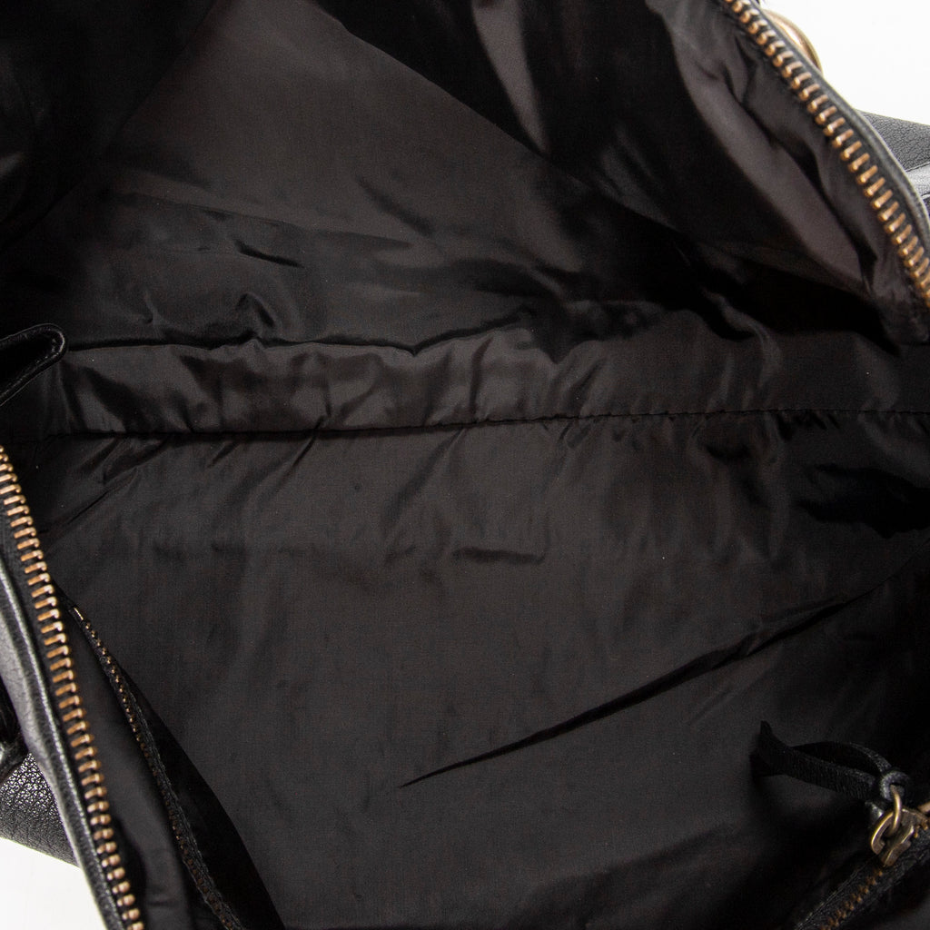 Shoulder Bag Vintage Zip Around Tote Black Goatskin Leather