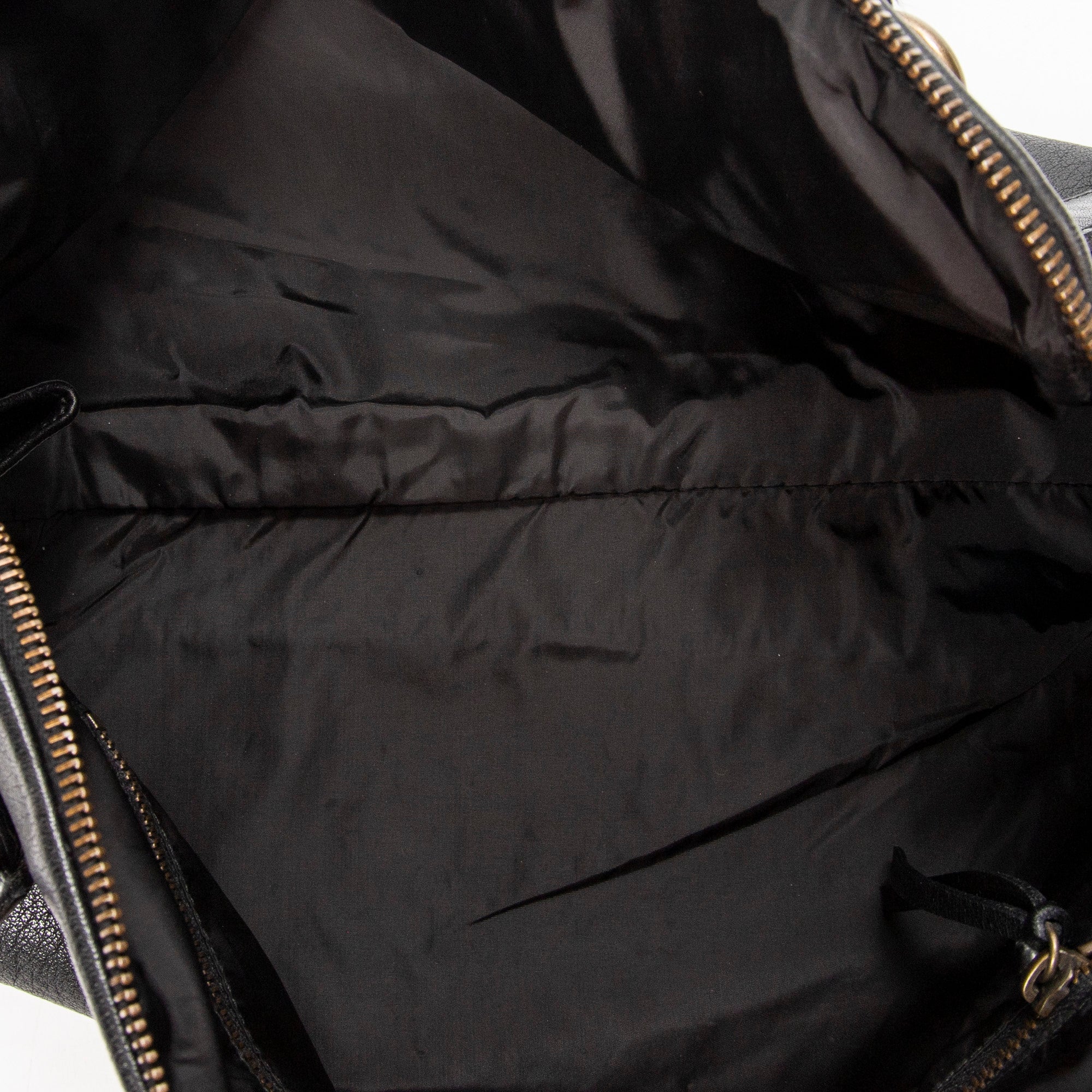Shoulder Bag Vintage Zip Around Tote Black Goatskin Leather