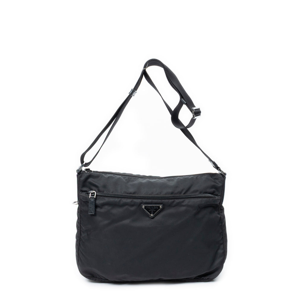 Shoulder Bag Zip Crossbody Black Nylon Canvas