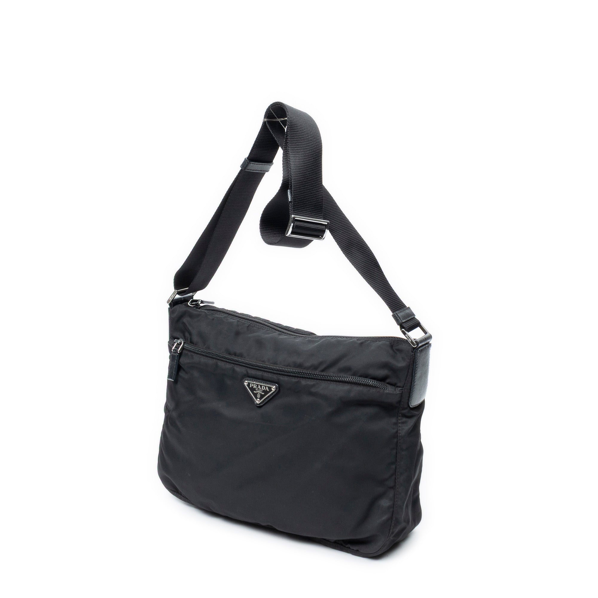 Shoulder Bag Zip Crossbody Black Nylon Canvas