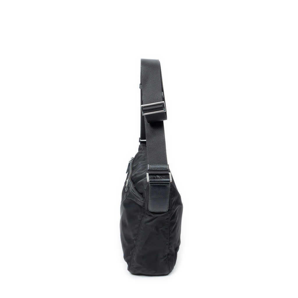 Shoulder Bag Zip Crossbody Black Nylon Canvas