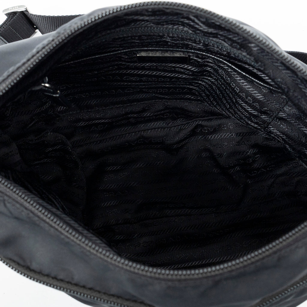 Shoulder Bag Zip Crossbody Black Nylon Canvas