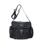 Shoulder Bag Front Buckle Flap Crossbody Black Nylon Canvas