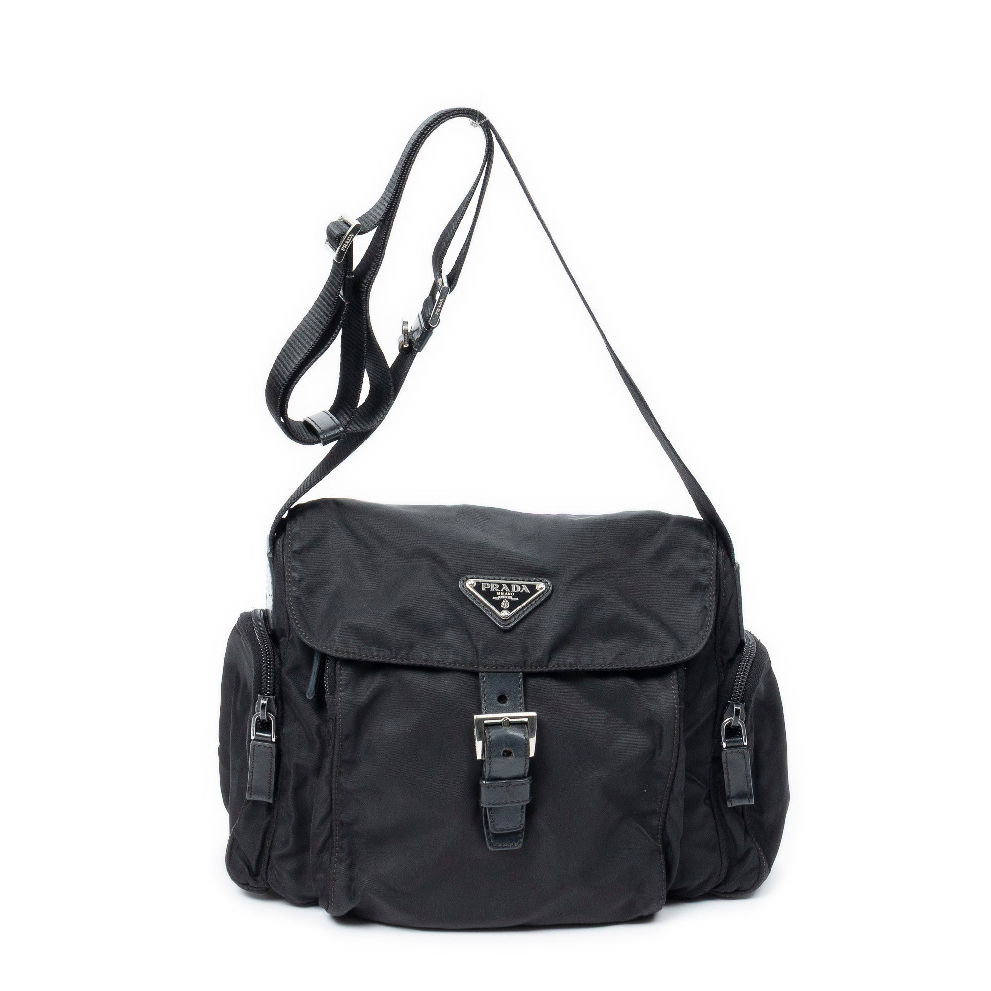 Shoulder Bag Front Buckle Flap Crossbody Black Nylon Canvas