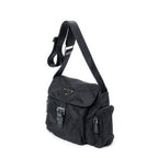 Shoulder Bag Front Buckle Flap Crossbody Black Nylon Canvas