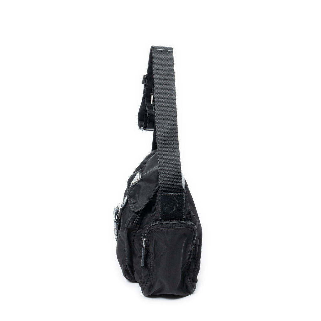 Shoulder Bag Front Buckle Flap Crossbody Black Nylon Canvas