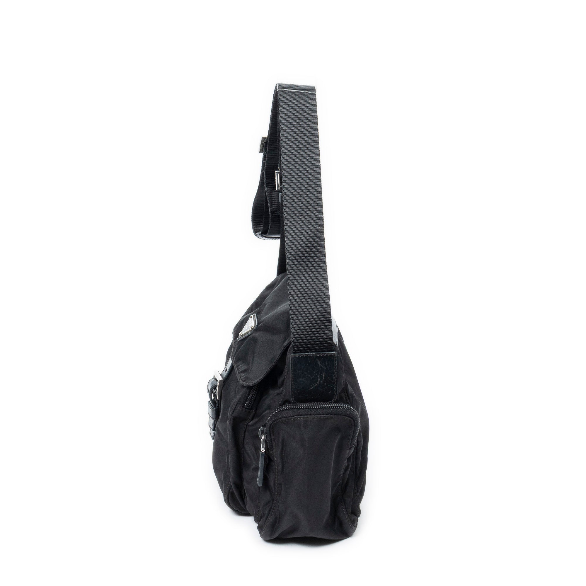 Shoulder Bag Front Buckle Flap Crossbody Black Nylon Canvas