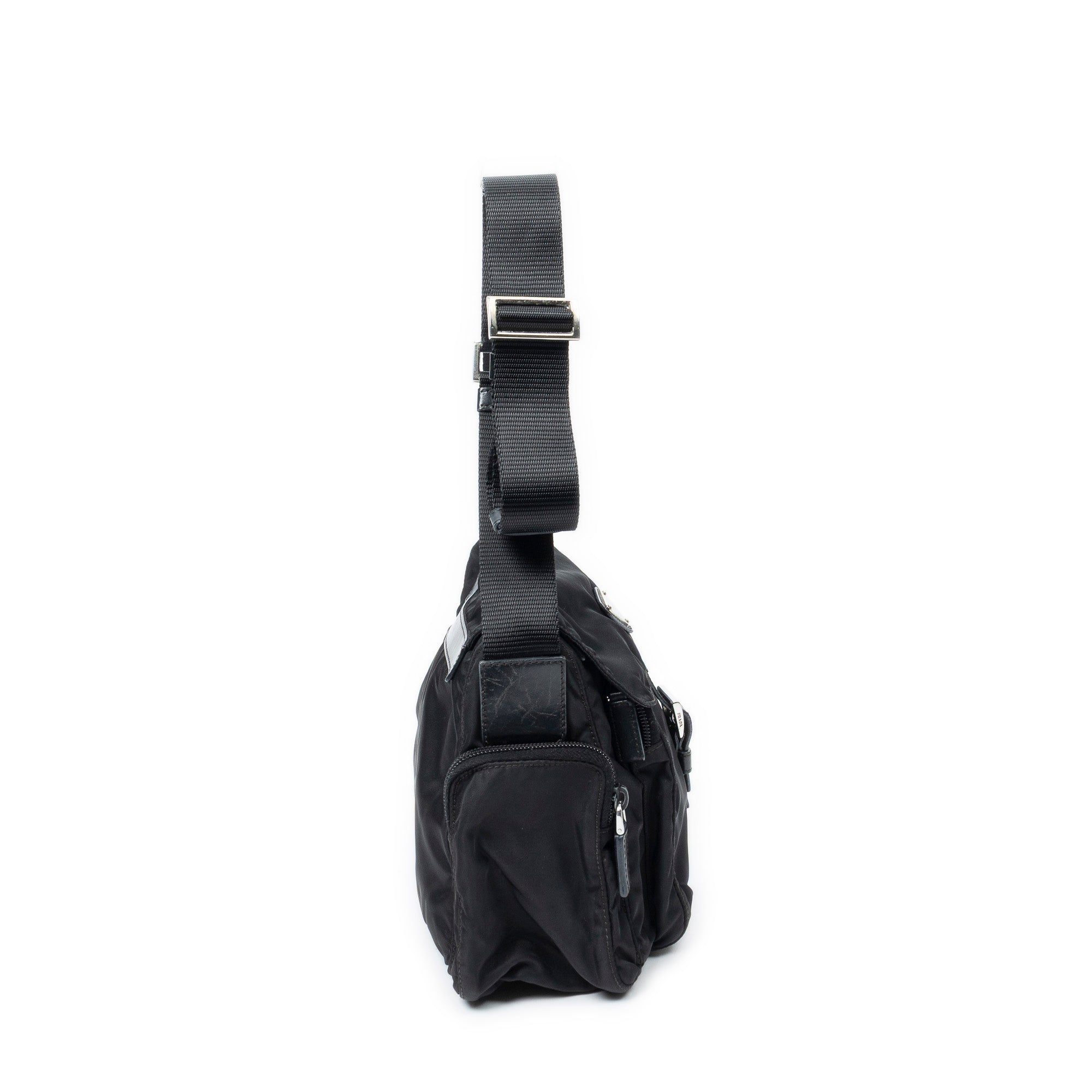 Shoulder Bag Front Buckle Flap Crossbody Black Nylon Canvas