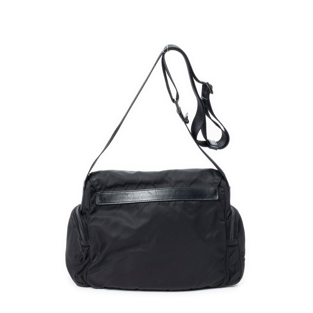 Shoulder Bag Front Buckle Flap Crossbody Black Nylon Canvas