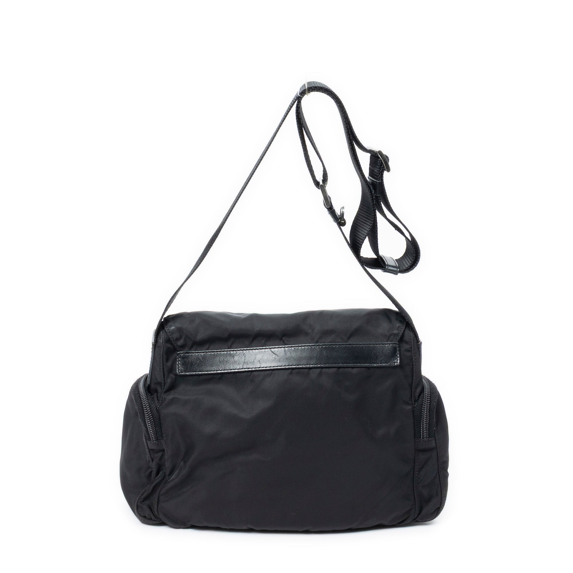 Shoulder Bag Front Buckle Flap Crossbody Black Nylon Canvas
