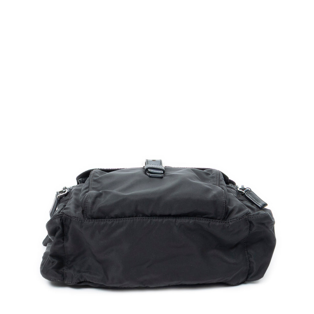 Shoulder Bag Front Buckle Flap Crossbody Black Nylon Canvas