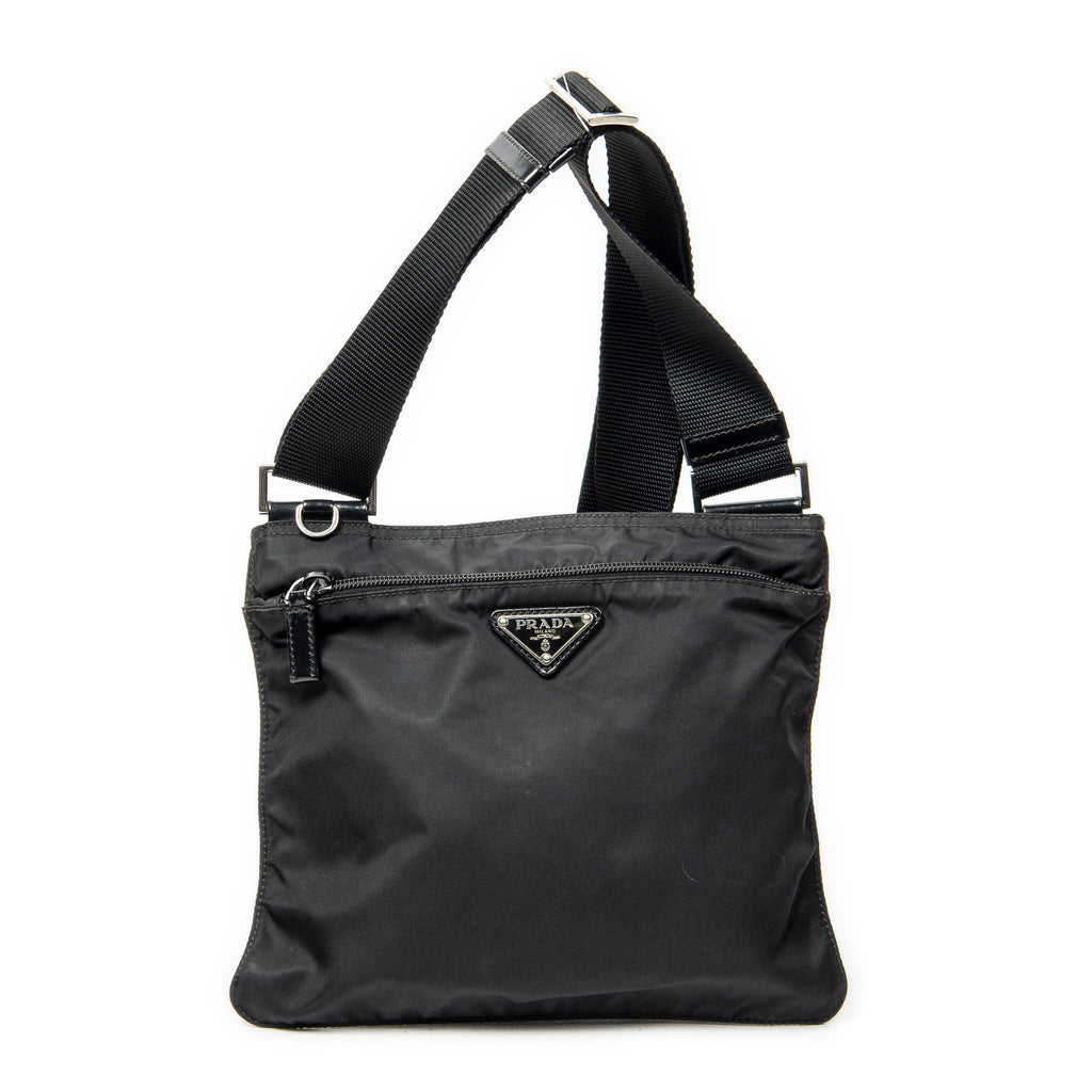 Shoulder Bag Small Zip Flat Messenger Black Nylon Canvas