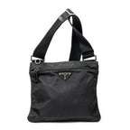 Shoulder Bag Small Zip Flat Messenger Black Nylon Canvas