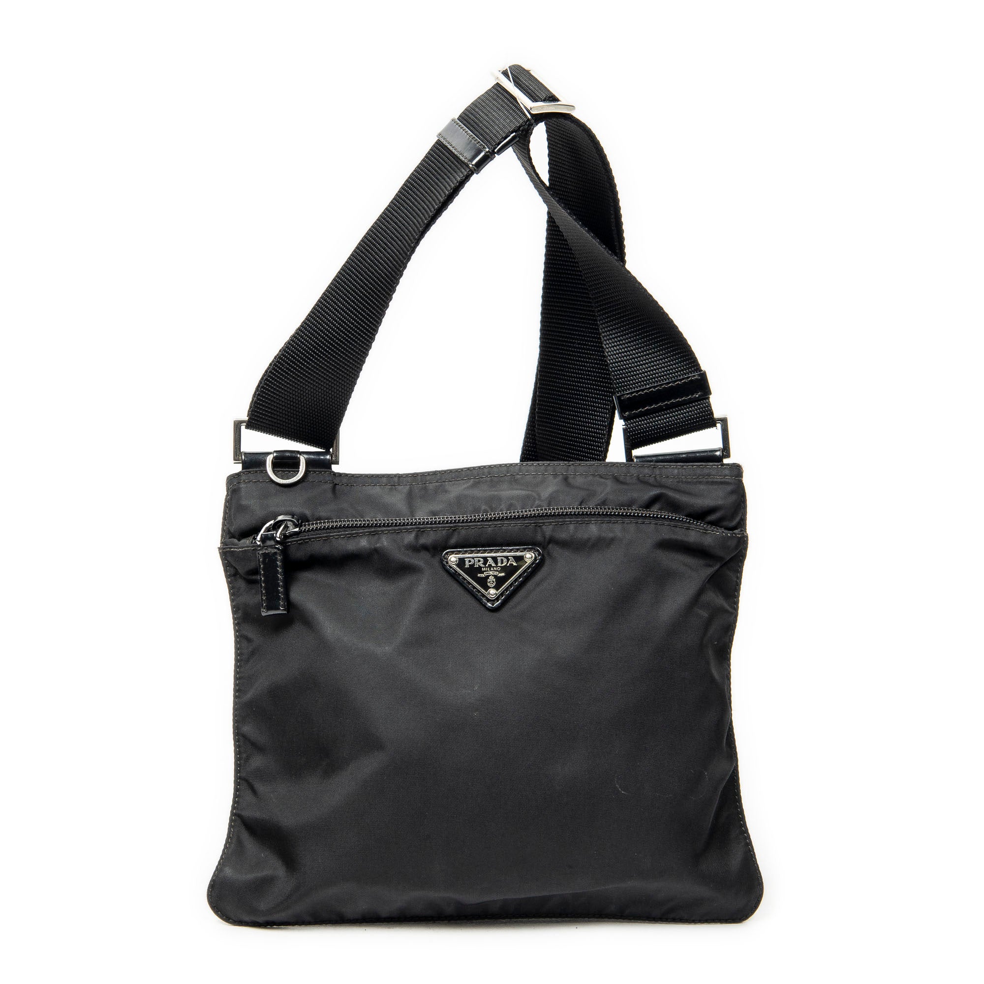 Shoulder Bag Small Zip Flat Messenger Black Nylon Canvas