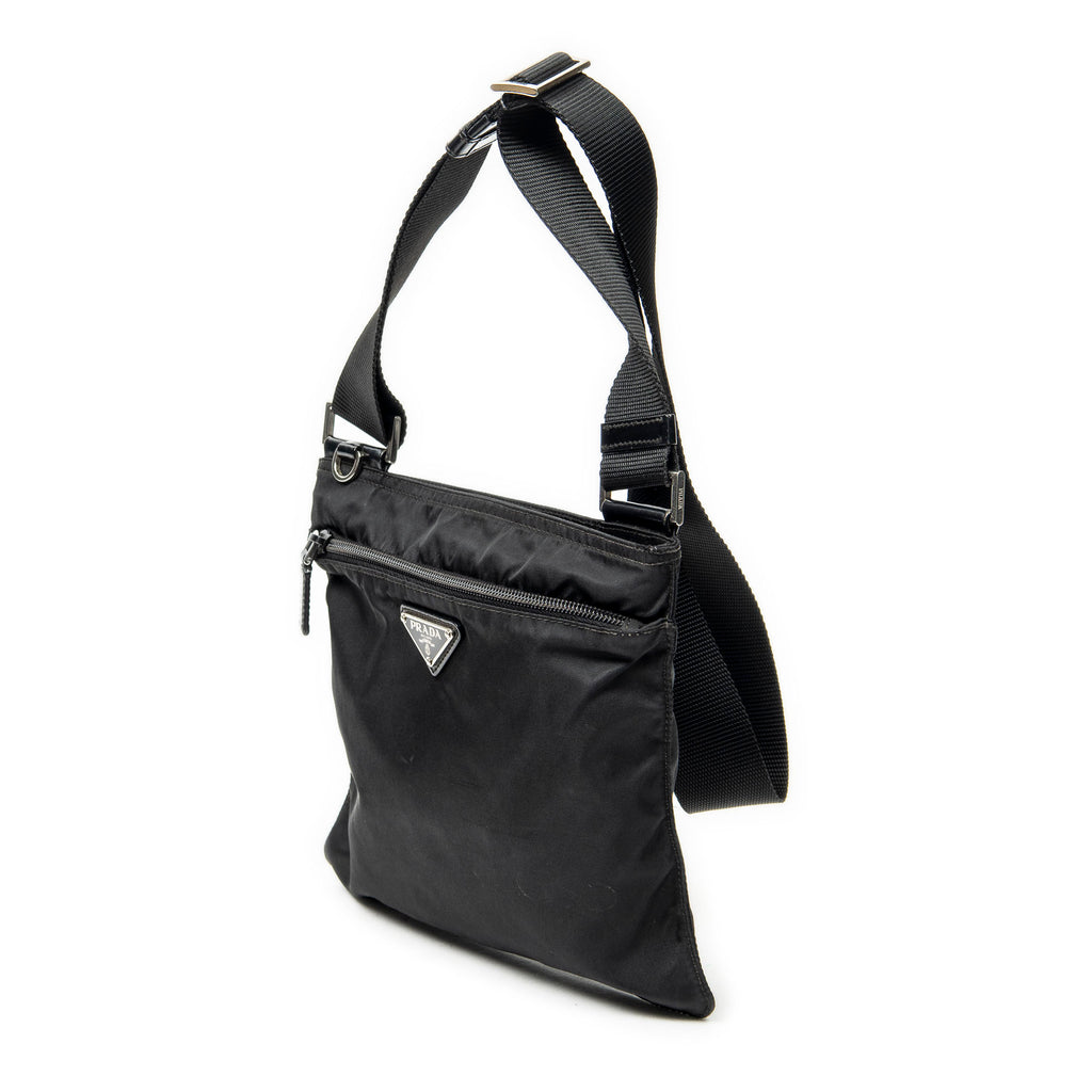 Shoulder Bag Small Zip Flat Messenger Black Nylon Canvas