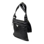 Shoulder Bag Small Zip Flat Messenger Black Nylon Canvas