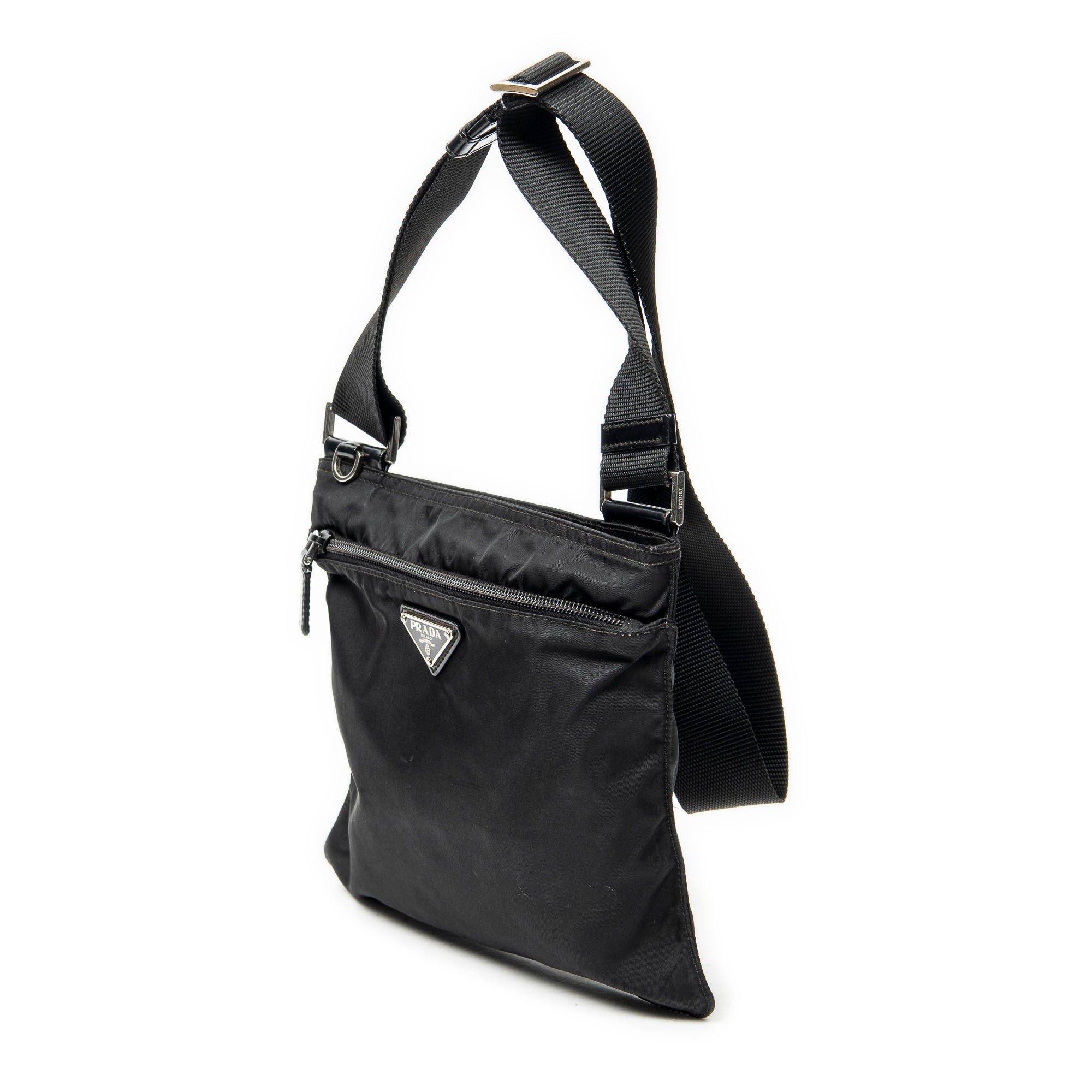 Shoulder Bag Small Zip Flat Messenger Black Nylon Canvas