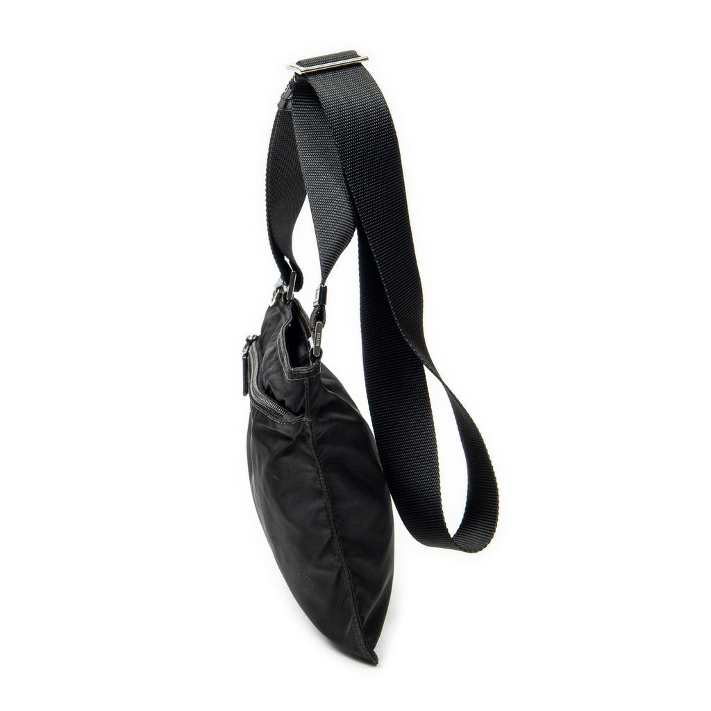 Shoulder Bag Small Zip Flat Messenger Black Nylon Canvas