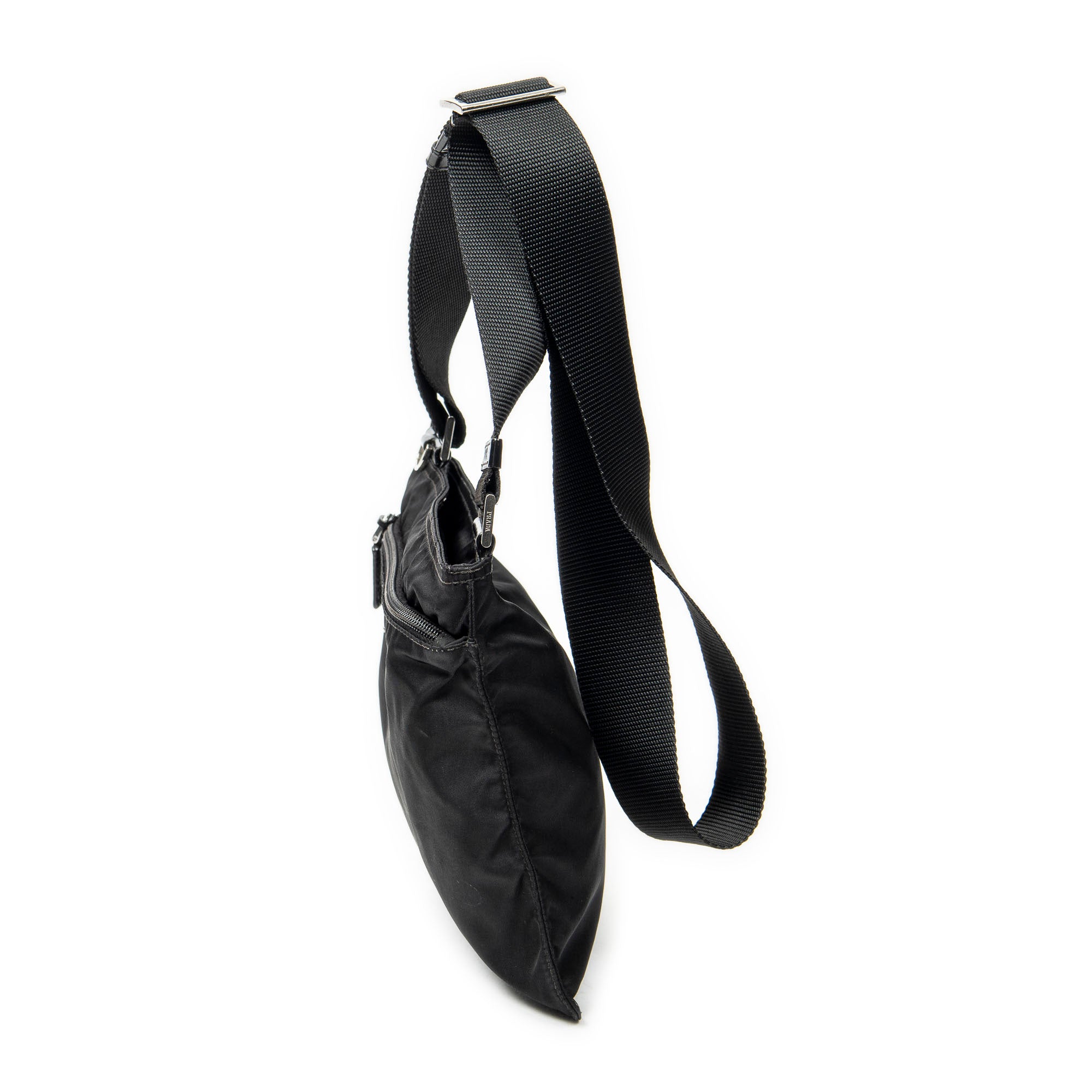 Shoulder Bag Small Zip Flat Messenger Black Nylon Canvas