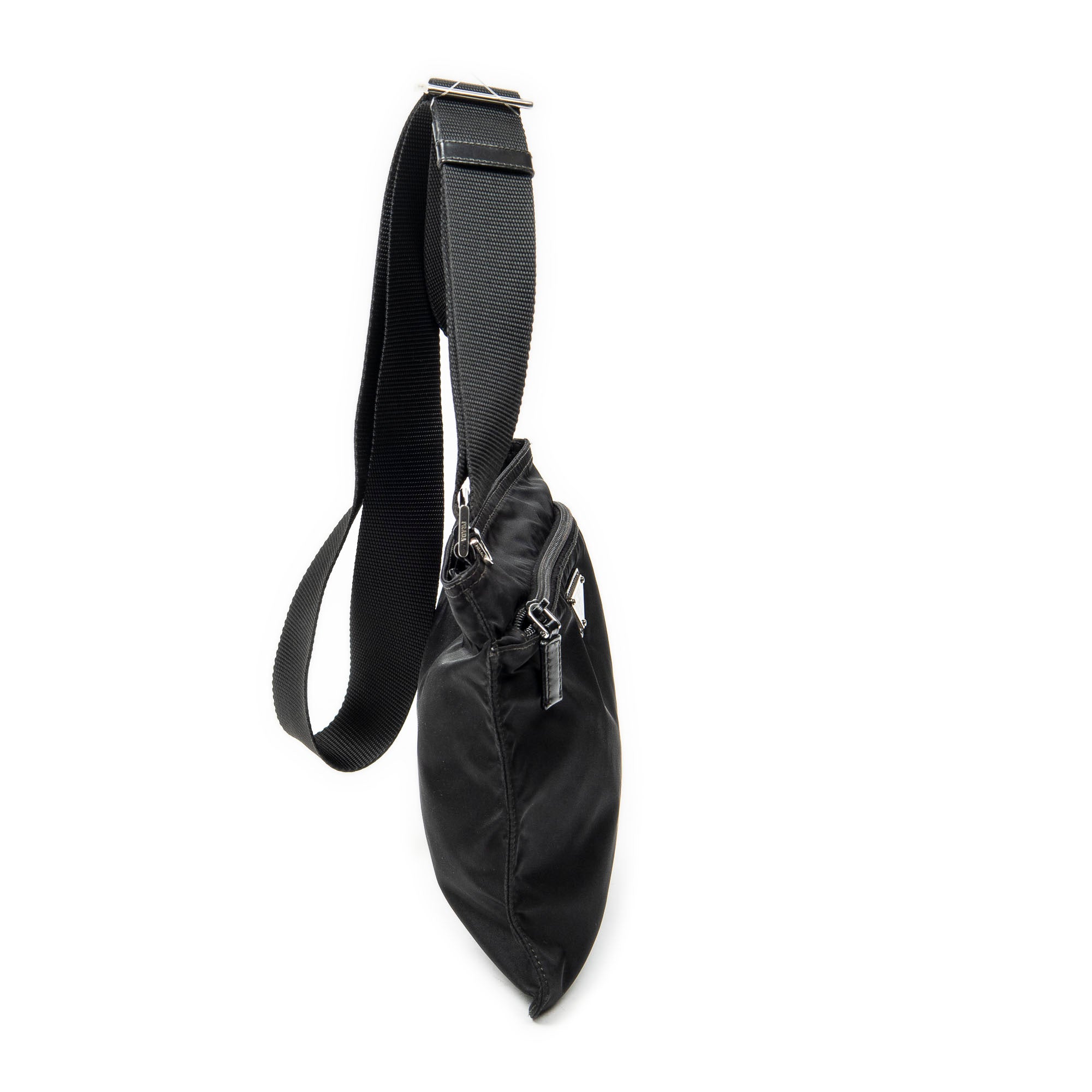 Shoulder Bag Small Zip Flat Messenger Black Nylon Canvas