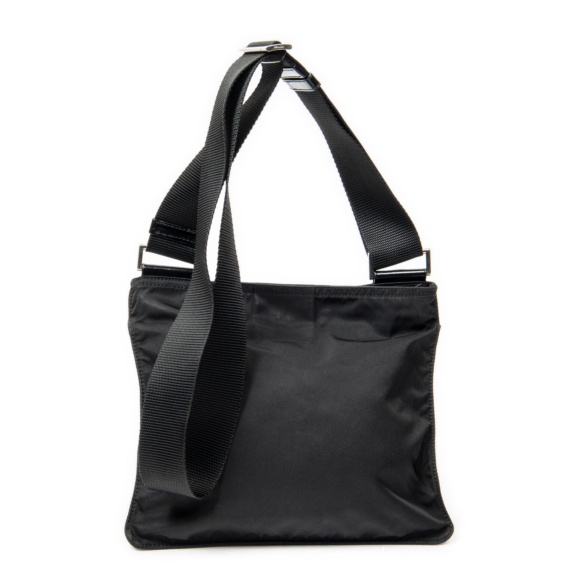 Shoulder Bag Small Zip Flat Messenger Black Nylon Canvas