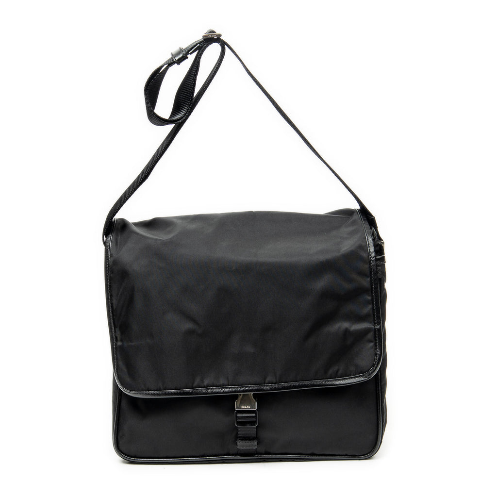 Shoulder Bag Buckle Flap Messenger Black Nylon Canvas