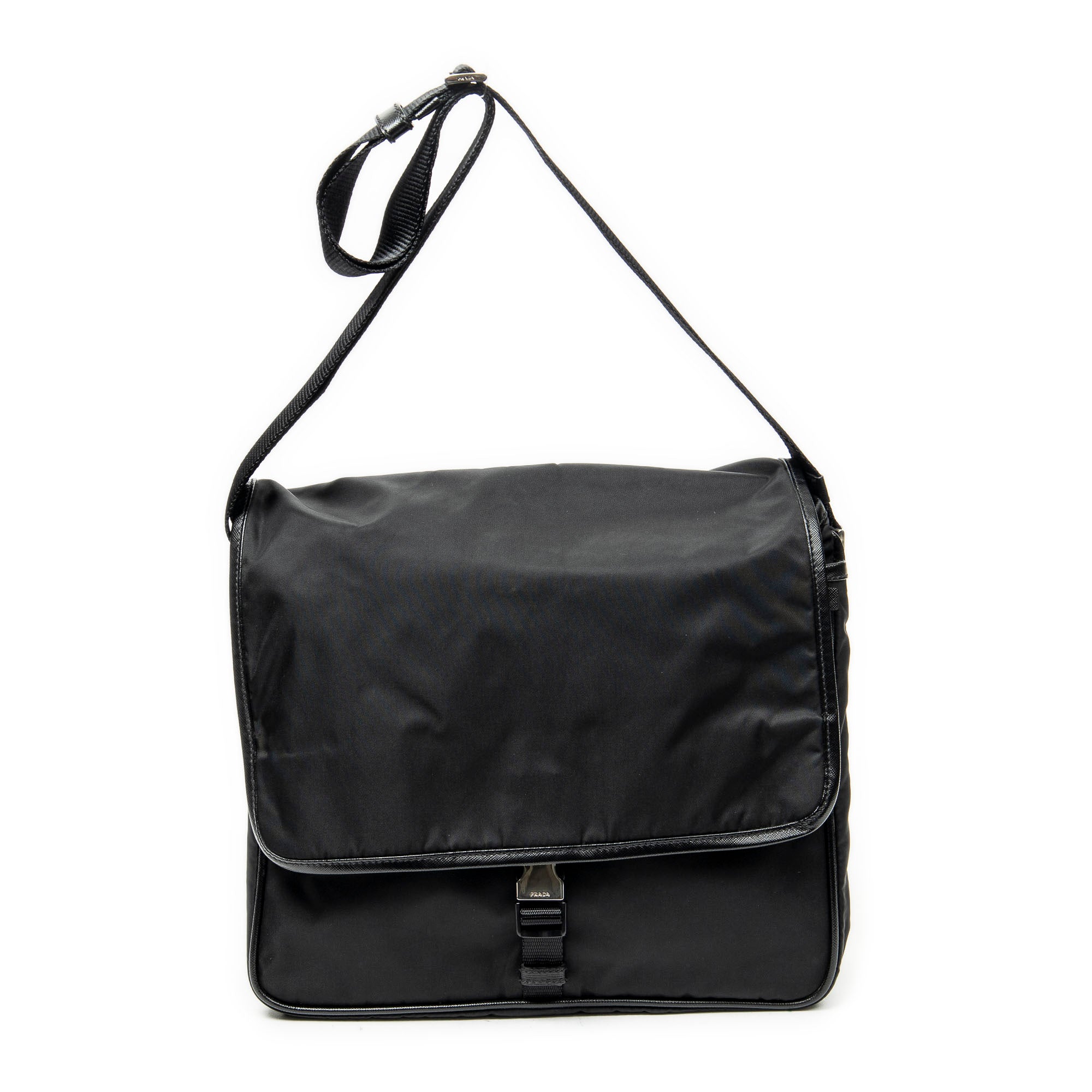 Shoulder Bag Buckle Flap Messenger Black Nylon Canvas