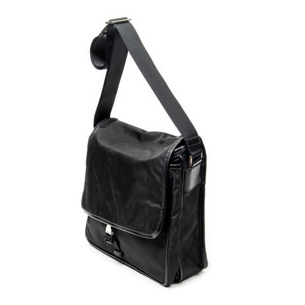 Shoulder Bag Buckle Flap Messenger Black Nylon Canvas