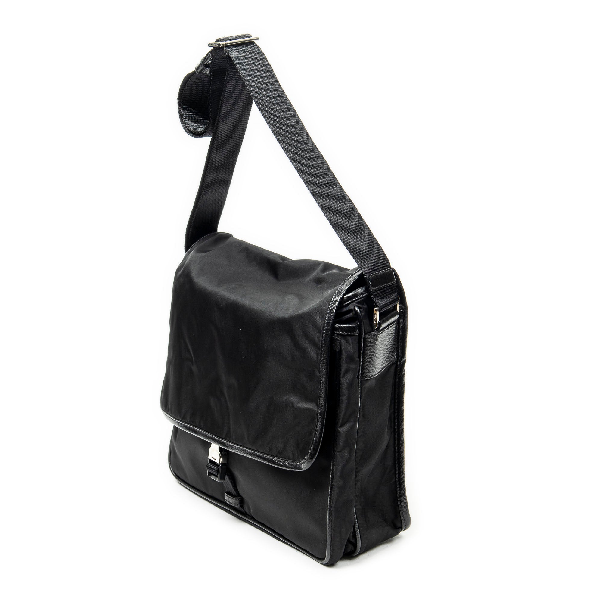 Shoulder Bag Buckle Flap Messenger Black Nylon Canvas