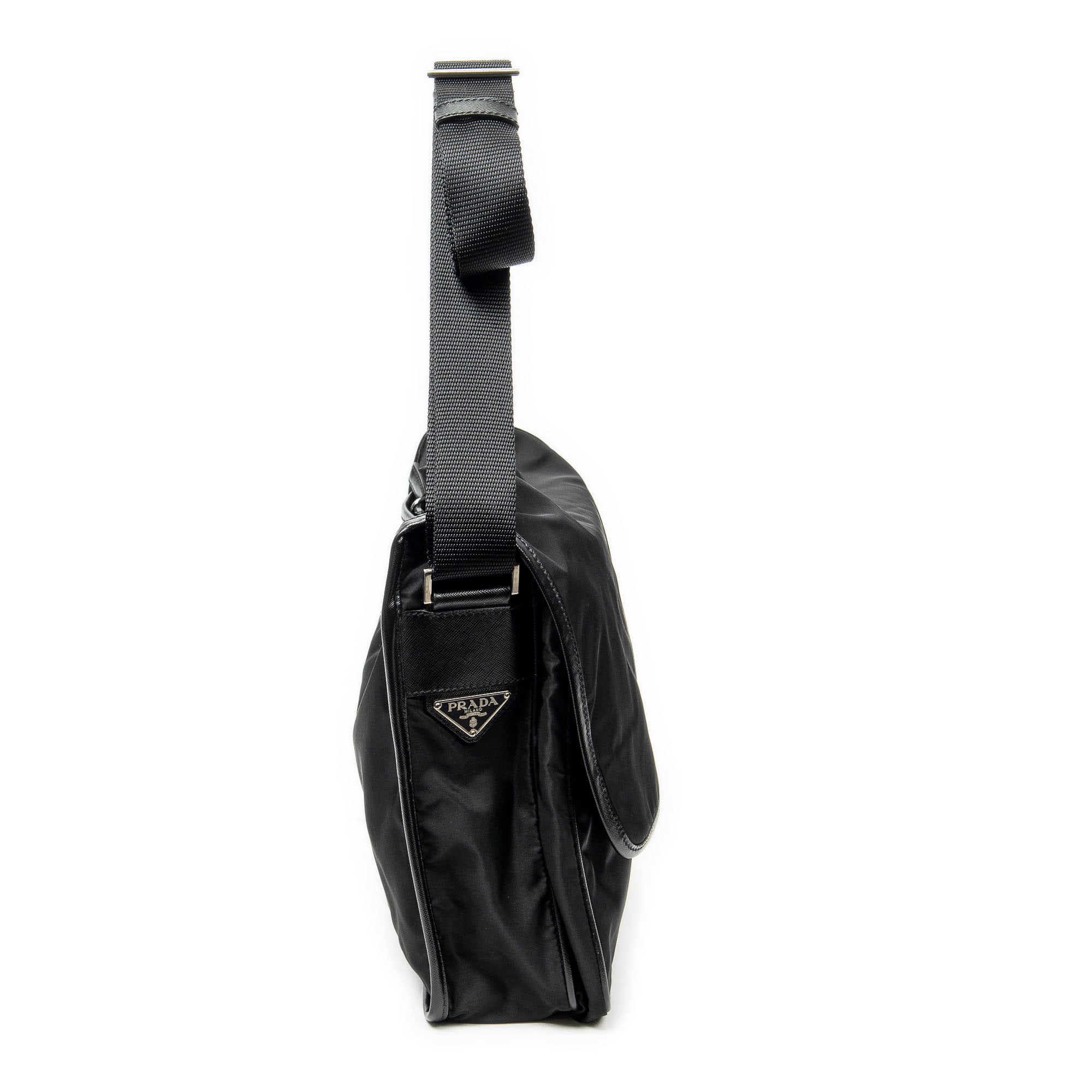 Shoulder Bag Buckle Flap Messenger Black Nylon Canvas