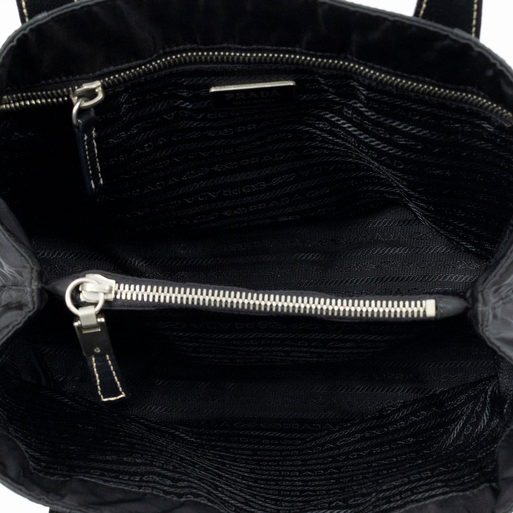 Shoulder Bag Small Open Tote Black Nylon Canvas