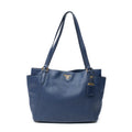Shoulder Bag Side Pocket Shopping Tote Navy Vitello Daino Leather