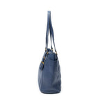 Shoulder Bag Side Pocket Shopping Tote Navy Vitello Daino Leather