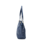 Shoulder Bag Side Pocket Shopping Tote Navy Vitello Daino Leather