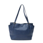 Shoulder Bag Side Pocket Shopping Tote Navy Vitello Daino Leather