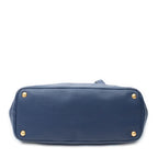 Shoulder Bag Side Pocket Shopping Tote Navy Vitello Daino Leather