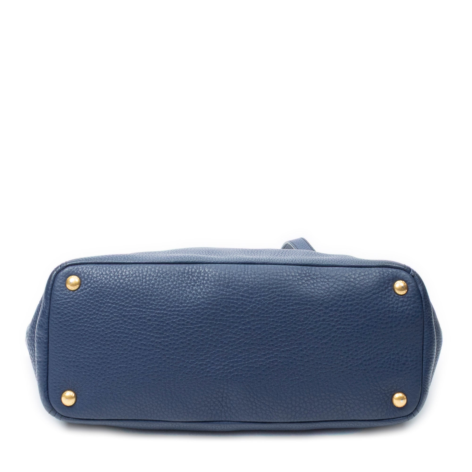Shoulder Bag Side Pocket Shopping Tote Navy Vitello Daino Leather
